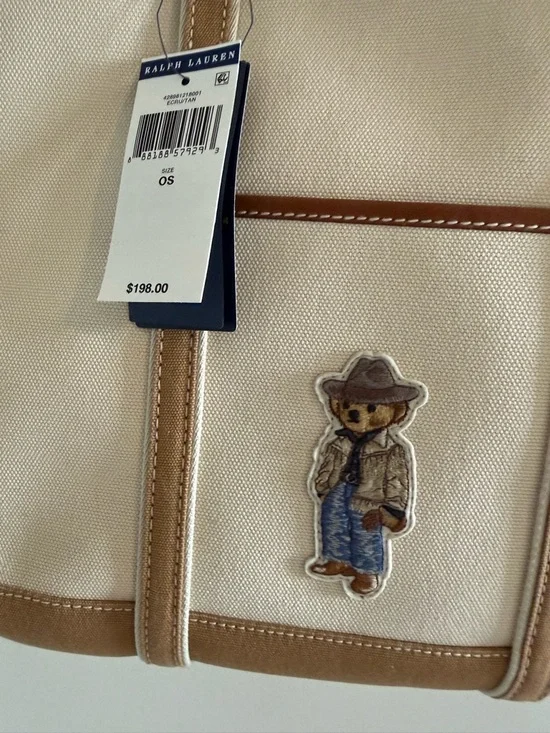 Ralph Lauren Polo Small Bear Canvas Tote ECRU TAN New with Tag And Dust Bag - Picture 2 of 4